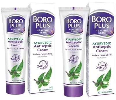 Boro Plus Ayurvedic Antiseptic Cream for Face, Hands & Body, 24H Moisturisation, with 10 Super Herbs, pack of 2, 40ml each