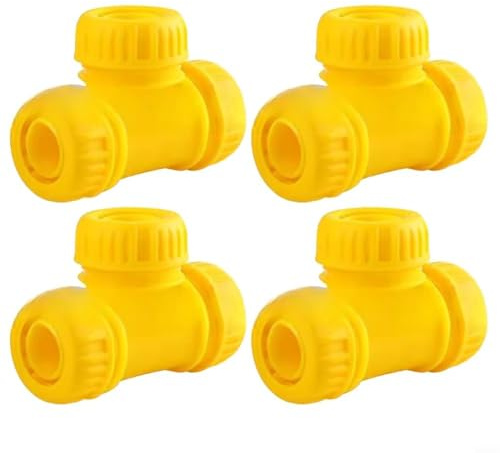 Lot de 4 raccords en T pour tuyau d'arrosage en plastique, raccord rapide à 3 voies pour irrigation, étanche et résistant aux intempéries, montage facile sans outils, jaune (1, 3/4, 1/2 (3/4)