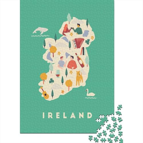 Illustrated Map of Ireland Jigsaw Puzzle 1000 Pieces, Romantic City Break Scene, Premium Paper Puzzle, Decorative Artwork for Travel Lovers, Birthday Gift, 38x26cm/1000pcs