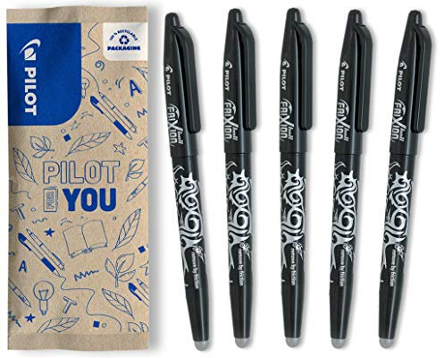 PILOT - FriXion Ball 0.7 Set - 5 Stück: Farbe Schwarz - Radierbare Tintenroller 0,4mm Strichstärke - Angenehme Schreibführung, Thermosensitive Tinte, Austauschbare Mine - Mittlere Spitze