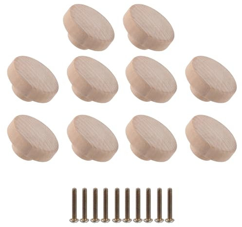 Doublelife SHANOER 10PCS Round Unfinished Wood Drawer Knobs Pulls Handles - Cabinet Furniture Drawer Knobs Pulls Handles 50mmx25mm (50mmx25mm)