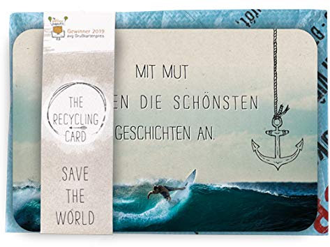 KE - A5 Grußkarte Set mit inspirierendem Spruch und Recycling-Umschlag, farbig bedruckte Rückseite - Motiv: Mut