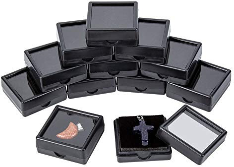 BENECREAT 24PCS Velvet Edelstein Vitrine Square Diamond Gem Schmuck Aufbewahrungsbox Organizer Case mit Velvet Inside Schwarz