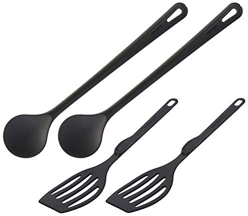 Westmark Küchenhelfer-Set, 4-tlg, je 2 Pfannenwender und Rührlöffel, Hochwertiger Kunststoff, Gentle und Flonal, Schwarz, 203522E6