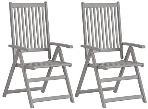 vidaXL 2X Akazienholz Massiv Gartenstuhl Klappstuhl Hochlehner Stuhl Stühle Gartenmöbel Holzstuhl Liegestuhl Relaxstuhl Garten Grau