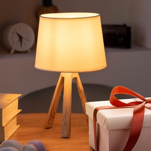 Aigostar - Nachttischlampe E14 Led Skandinavische Schirmlampe Vintage Dreibein Harz Für Schlafzimmer Wohnzimmer Weiß H31cm