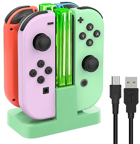 FYOUNG 4 en 1 LED JoyCon Mandos Cargador para Nintendo Switch con cavo Cable Tipo c-Verde