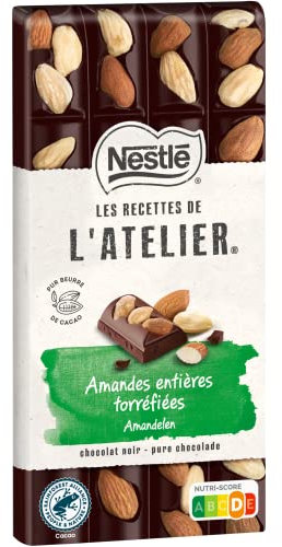 Nestlé Les Recettes de L'Atelier - Tablette Chocolat Noir Amandes entières torréfiées - 170g