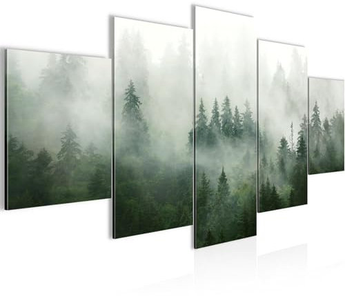 Runa Art Wandbilder Wald Natur 5 Teilig Bild auf Vlies Leinwand Deko Wohnzimmer Schlafzimmer Nebel Grün Grau 032352a