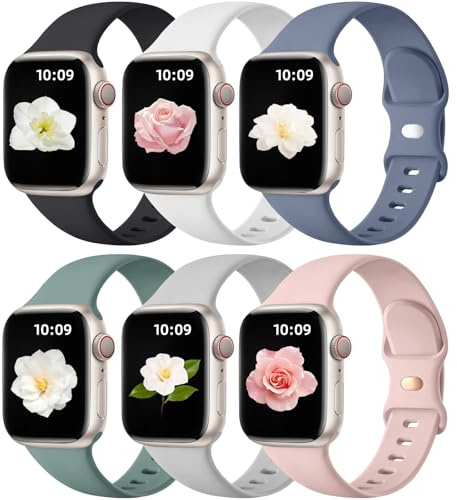 Maledan 6 Stück Silikon Armband Kompatibel mit Apple Watch Armband 44mm 45mm 46mm 49mm 42mm - Series 3 2 1, Weiche Silikon Sport Band für iWatch Series 11 10 9 8 7 6 5 4 3 2 1 SE3 SE2 SE Damen Herren