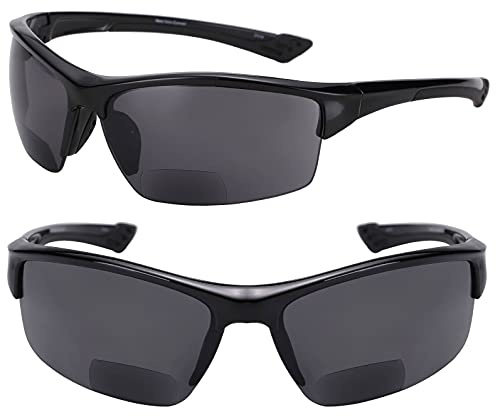 Mass Vision 2 Pair of “The Skillful” Semi Rimless Sport Wrap Bifocal Sunglasses (Black, 1.75)