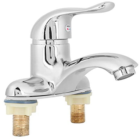 Hapivida Robinet de Lavabo Double G1/2 Mitigeur de Lavabo à Levier Unique Robinet Mélangeur Chaud et Froid pour Fournitures de Maison de Lavabo à Montage sur Pont à 2 Trous