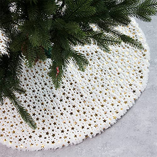 TROYSINC Plüsch Weihnachtsbaum Röcke, Weiße Baum Abdeckung, Christbaumdecke Weihnachtsbaumständer, Christbaumständer, Felldecke Weihnachtsbaumdecke (Weiß,Durchmesser 90 cm)
