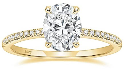 Zakk Damen Ringe Silber 925 Verlobungsringe Solitärring 3CT Oval Zirkonia Versprechen Ring Eheringe Trauringe Rosegold Gold (Gelbgold,47 (15.0))
