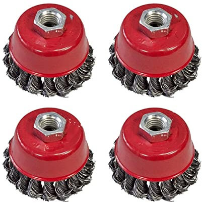 QINQIN Kitchen brush 3Inch Twist Knot Wire Wheel Cup Brush For Any Angle Grinder With M14 Thread Fit For Remove Paint Scale Deburring,4 Pack (Color : Red)