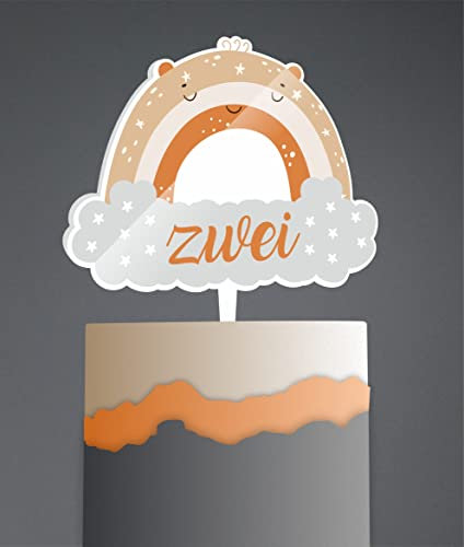 Cake Topper zwei 2 Geburtstag Regenbogen Kindergeburtstag Boho Happy Birthday, Geburtstagstorte Geburtstagstopper Tortentopper Tortenstecker Tortefigur Acryl two (Zwei)
