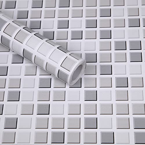 Hode Fliesenaufkleber Mosaik 60x500cm Grau Fliesenfolie Selbstklebend Tapeten Wasserfeste Dekorationsfolie für Badezimmer Küchenwände Mosaikfolie