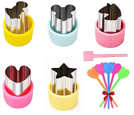 5 Pieces Fruit Shape Cutters Vegetable Cutter Set Mini Animal Cookie Cutters Fruit Stamps Mold 5 PCS Food Picks and Forks