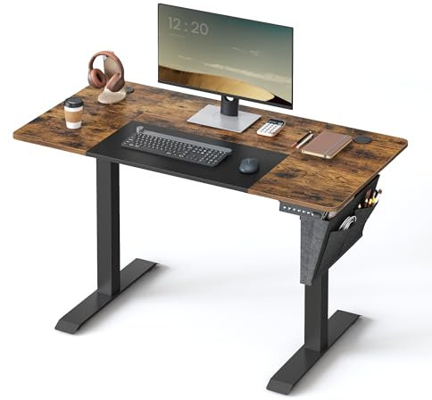 SONGMICS Electric Standing Desk, Height Adjustable Desk, 60 x 120 x (72-120) cm, Continuous Adjustment, Spliced Tabletop, 4 Memorable Heights, Rustic Brown and Black UKLSD015X11