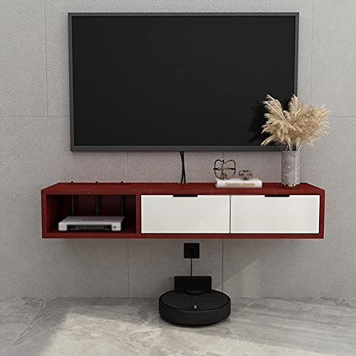 Schwebender TV-Schrank, Wandmontierter TV-Schrank aus Holz mit 2 Schubladen, geeignet zum Platzieren von Routern, Fernbedienungen, Projektoren/Rot / 100 cm