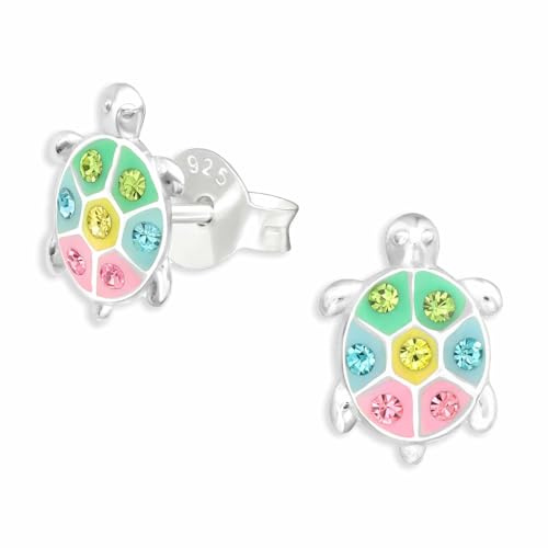 Monkimau Bunte glitzer Schildkröte Ohrstecker Ohrringe aus 925 Silber Schmuck Silberohrringe Medizinisch für Kinder Mädchen Damen Frauen