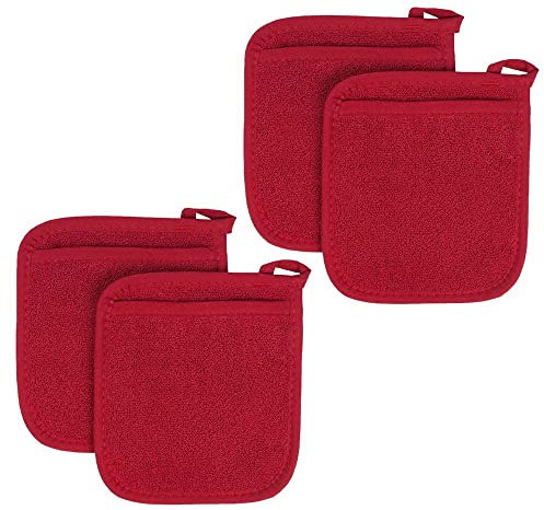4 PièCes Pot Tapis Coton Tissu Pot DéTenteurs Boucle ÉPonge Pot Cuisine Supports Coussin Poche Outil Manique Rouge