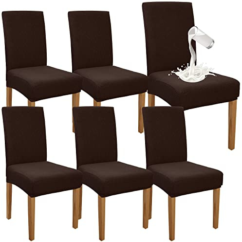 Granbest Premium Wasserdicht Esszimmerstuhl Abdeckungen Satz Von 6, Elastische Hohe Zurück Stuhlhussen Slipcover Für Esszimmer, Abnehmbaren Stuhl Schutz Für Küche, Party, Hotel (6er Set, Schokolade)