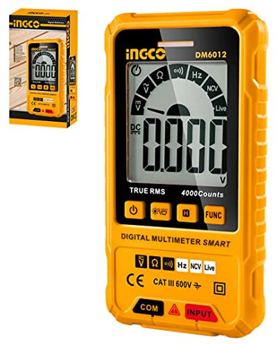 Ingco Dm6012 Multimetro Digitale Tester Categoria III 600 V Cavi Con Puntali Inclusi Misuratore Corrente Tensione
