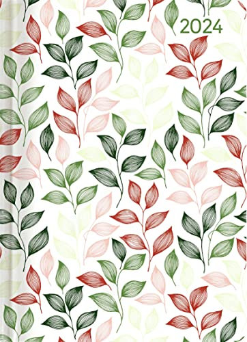 Minitimer Style Blätter 2024 - Taschen-Kalender A6 - Weekly - 192 Seiten - Notiz-Buch - mit Info- und Adressteil - Alpha Edition