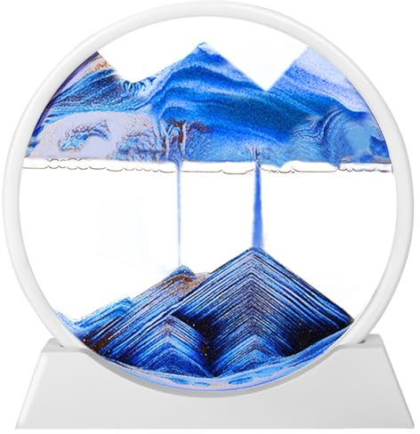 E-feilai - Bewegliches Sandkunst-Bild, Sandkunst, flüssige Bewegung zum Roating, Tiefsee-Sandmalerei, 3D-dynamische Landschaft für Zuhause und Büro, Schreibtisch-Dekoration (weiß – blau 30,5 cm)