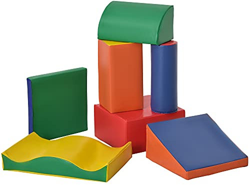 HOMCOM 7 TLG. Schaumstoff Bausteine Kinder Softbausteine Toben & Klettern Bauklötze Weiche Riesenbausteine Bauspielzeug Schaumstoffblöcke Bausteinset für Baby & Kleinkinder Schloss-Set Mehrfarbig