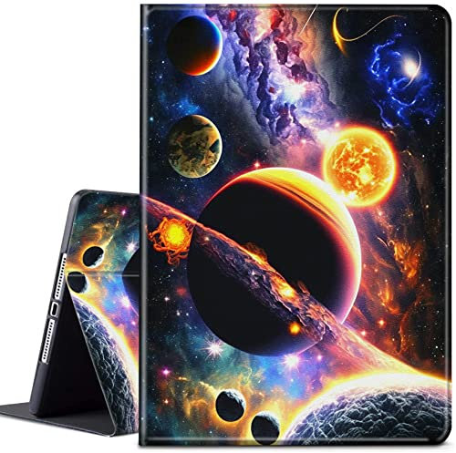 CGFGHHUY Schutzhülle für iPad 9. Generation, iPad 8. und 7. Generation, iPad 10.2 Hülle 2021/2020/2019, leicht, schützende PU-Leder-Smart-Ständer, mit automatischer Schlaf- und Weckfunktion, Planet