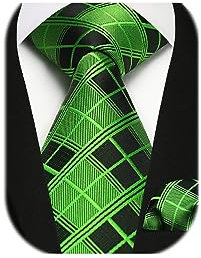 Enlision Corbatas para Hombre y Pañuelo Verde Comprobar Hombres Corbata & Plaza Bolsillo Conjunto para Boda Fiesta Clásico de Business Corbata