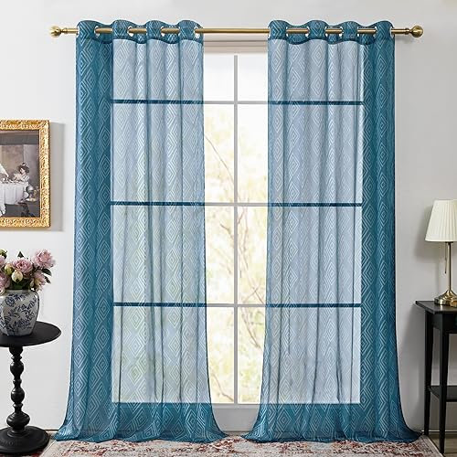 Deconovo - Design della Collezione EN VOGUE - Gem, Tende in Voile con Occhielli per Camera da Letto 2 Pannelli, 140X245 CM, Verde Blu