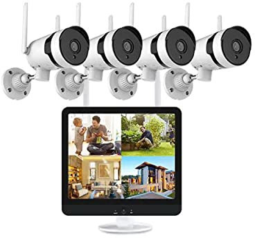 AKAVIG Outdoor 3MP Wireless WiFi Security CCTV Camera Kit with Monitor and 4 Cameras, 1296P H.265+ Surveillance Camera NVR System with Two-Way Audio, Night Vision
