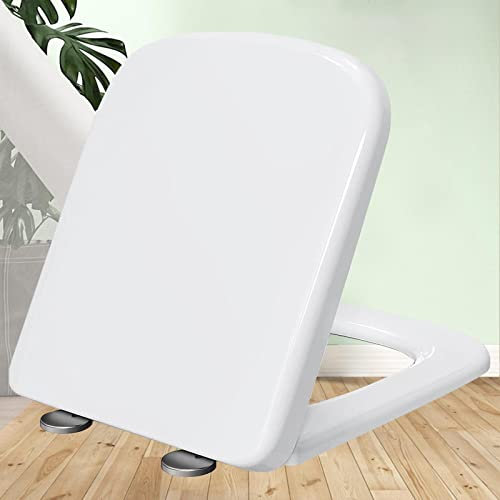 Toilettendeckel Eckig mit Absenkautomatik Quick-Release Eckig Form Wc Deckel mit Absenkautomatik Klobrille für Standard Wc-Sitze Inkl MontagezubehöR,white-34 * 45cm