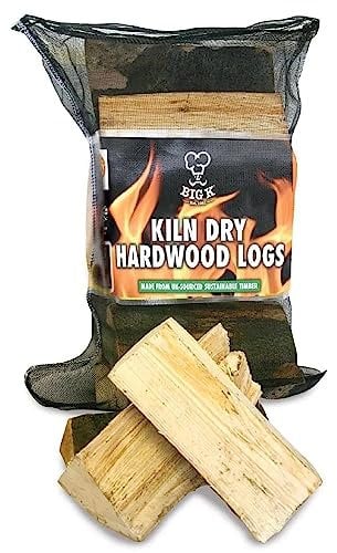 Big K Kiln Dried Hardwood Logs - Pack of 1 Easy to Light Long Burning Campfire Wood Fire Logs for Fire Pit, BBQ and Pizza Oven with Topline Card, Approx. 6kg