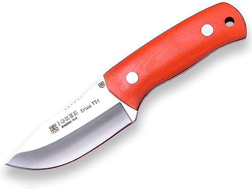 Joker Cuchillo desollador Erizo TS1 CN81-K, Cuchillo con Hoja de 7,5 cm, Mango Canvas Micarta Naranja, Funda de kydex Negro, Herramienta de Pesca, Caza, Camping y Senderismo.