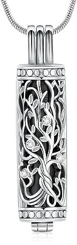 Minicremation Kremation Urne Anhänger Halskette mit hohlen Zylinder Vial Keepsake Urne Kremation Schmuck Memorial Lockets für Asche für Frauen Männer (Sliver-Black)