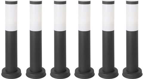 FORLIGHT Koral (6uds) Baliza Exterior para Jardín Resistente al Agua IP55. Poste de Luz para Sendero y Camino. Lámpara Bolardo de Acero Inoxidable Gris Urbano 23W. Farolillo Moderno Zonas de Paso