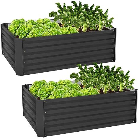 ML-Design Juego de 2 Jardineras Elevadas de Metal para Plantas, Arriate Alto 90x60x30 cm 150 L Macetero Antracita Marco para Huerto Urbano Impermeable Accesorio Ideal Cultivo Verduras Frutas Flores