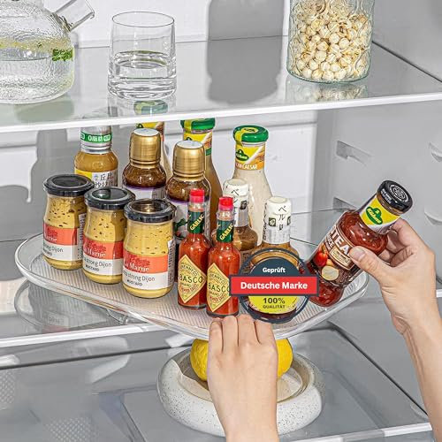 FMH Kühlschrank Drehteller Küchen Organizer, Lazy Susan Rechteckig, rutschfest, Küchenschrank Organizer mit Drehplatte, Gewürze Organizer