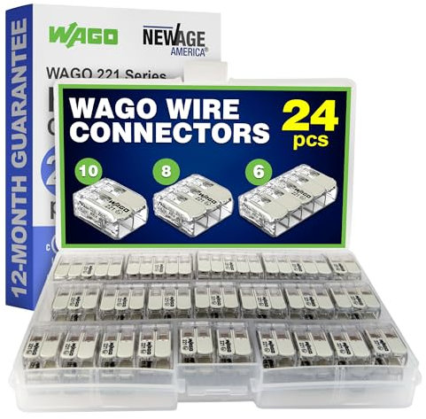 WAGO 221 Serie 10 AWG 24-teiliges Spleißdrahtverbinder-Sortimentspaket für explosionsgefährdete Bereiche | kompaktes Hebelmutter-Sortiment mit Koffer | inklusive (10x 221-682), (8x 221-683), (6X