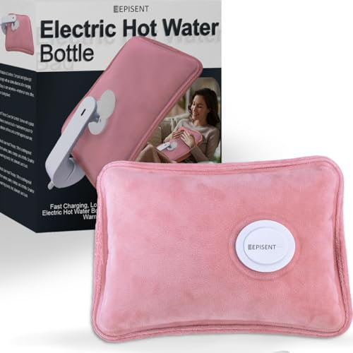 EPISENT Electric Hot Water Bottles - Rechargeable, Soft & Cosy Water Bag - Lower Back, Stomach & Hand Warmer - Wearable Electric Warmer - Pain Relief Bag (Pink)