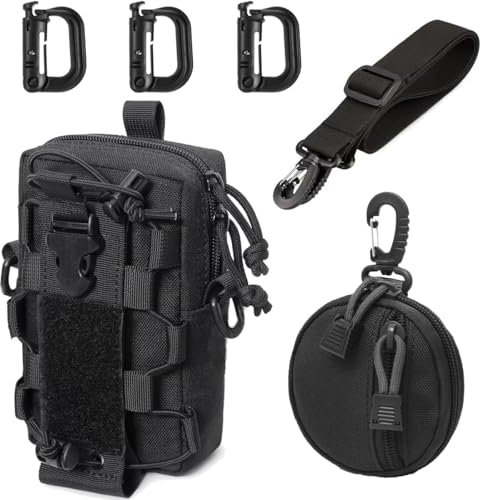 MUCHER Molle Tasche Taktisch Umhängetasche Molle Flaschen Halter Haltbares Multifunktional Gürtel Taschen mit Schultergurt und 3 Haken für Outdoor Wandern Jagdcamping Training (Schwarz)