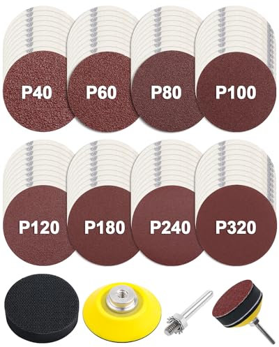 JatilEr Lot de 80 disques abrasifs ronds de 50 mm - 50 mm - Grain P40/60/80/100/120/180/240/320 - Pour ponceuse excentrique - Pour polissage de voiture, métal, bois