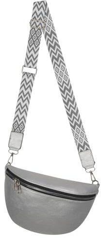 Bauchtasche Umhängetasche Crossbody-Bag Hüfttasche Kunstleder Italy-Design (Silver)