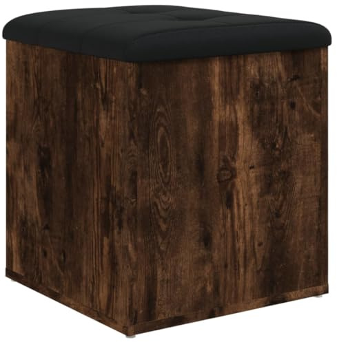vidaXL Banco con almacenaje Madera ingeniería Roble Ahumado 42x42x45cm