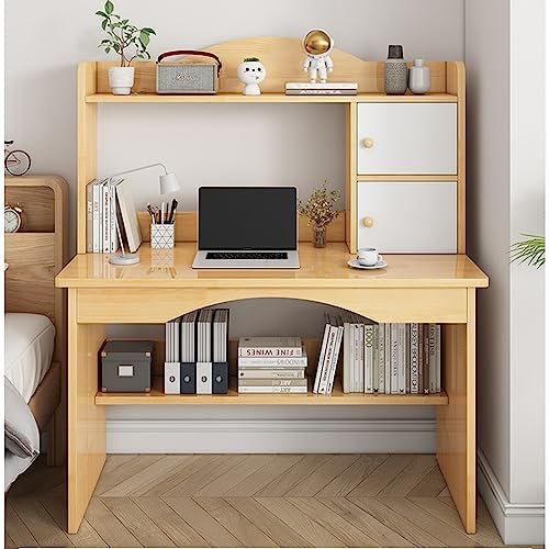 Massivholz-Schreibtisch, Heimschreibtisch, Computertisch mit Ablagefächern, moderner Studententisch/Arbeitstisch für Zuhause und Büro, 99 cm