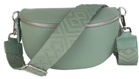 MIRROSI® Bauchtasche Damen, Echtleder, Made in Italy, Umhängetasche, Brusttasche, Crossbody Bag (1 Tasche & 2 Gurte) (Mint (Fischgerät), Große Tasche (28x18x9cm))